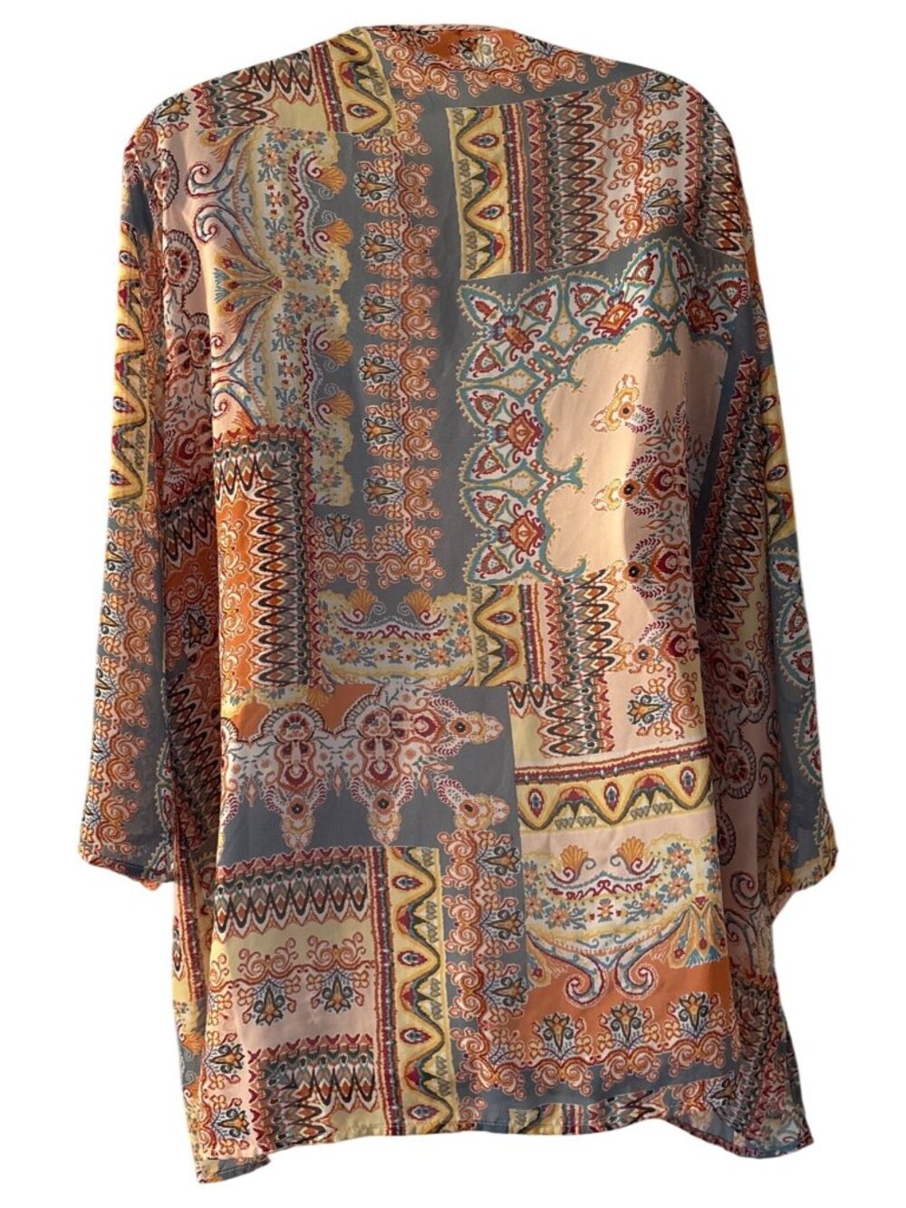 Beaded Boho Patchwork Tunic Top , Vibrant Orange Yellow Gray Pattern READ - Picture 6 of 7